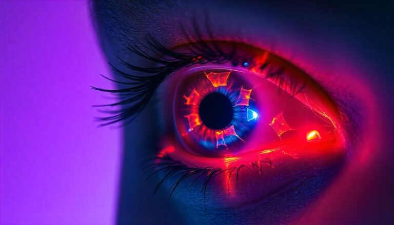 Žmogaus akis su matomu miežiu ant apatinio voko, akies paraudimas ir švelnus žmogaus piršto prisilietimas prie voko.