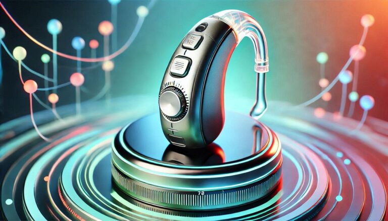 Modernus klausos aparatas su pažangia technologija ir ryškiu dizainu.